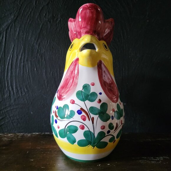 Vintage Hand-Painted Rooster Pitcher 8.5" Ceramic Pottery Made In Italy 16 fl oz - Picture 2 of 7